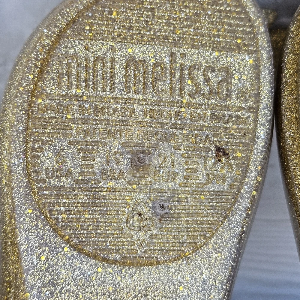 Mini Melissa Ultragirl Butterfly Gold Mary Jane Jelly Flats SZ 6 Hook & Loop